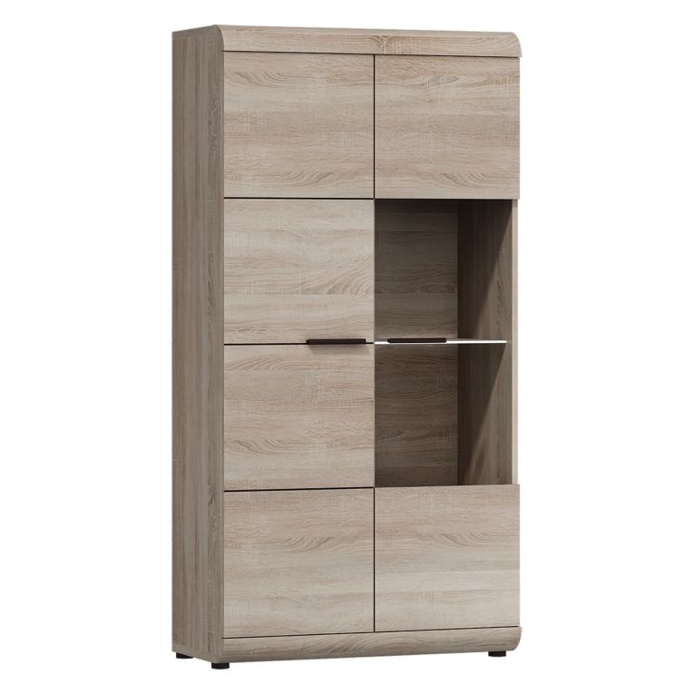 Vetrina Marrone Rovere Nero 6 Ripiani 2 Ante 80x37x158h cm, con led Angoli Arrotondati - Ladavapa