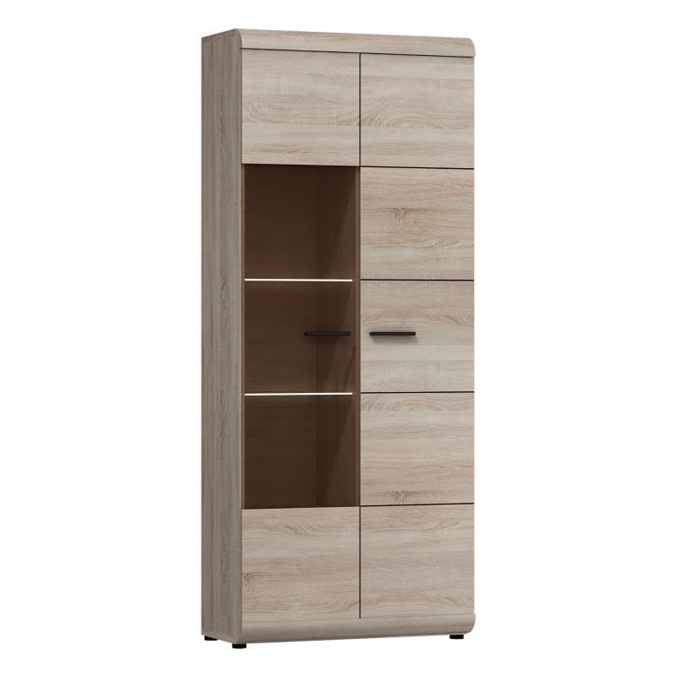 Vetrina Marrone Rovere Nero 8 Ripiani 2 Ante 80x37x194h cm, con led Angoli Arrotondati - Ladara