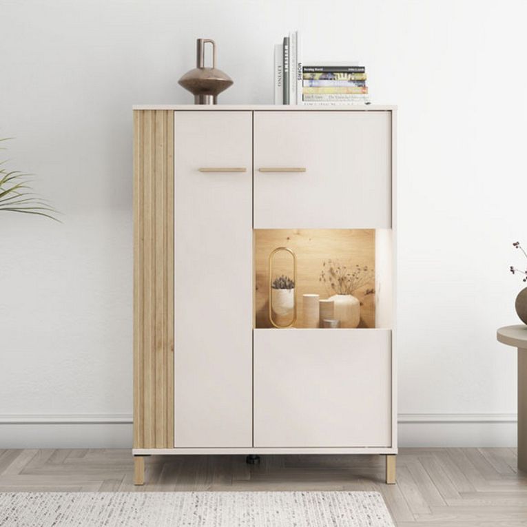 Vetrina Marrone Rovere Nodi Beige 4 Ripiani Apertura Battente 85x40x122h cm, 2 Ante - Orune