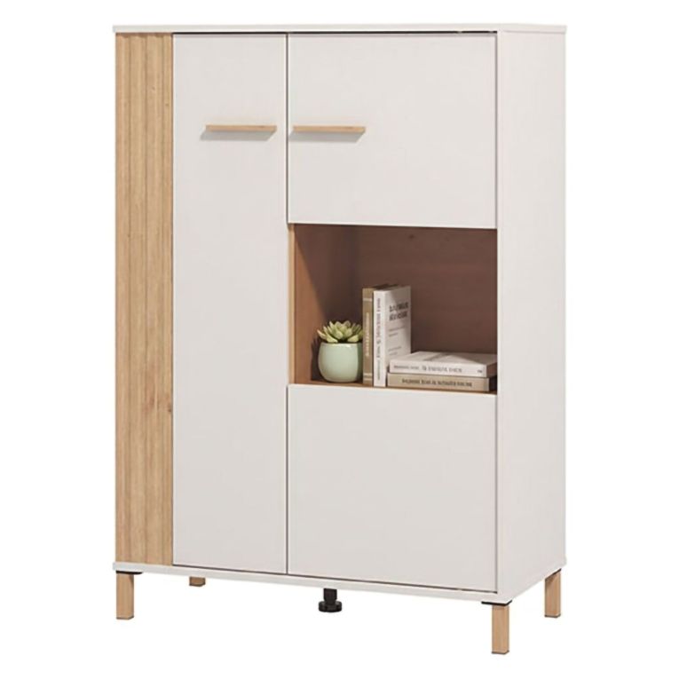 Vetrina Marrone Rovere Nodi Beige 4 Ripiani Apertura Battente 85x40x122h cm, 2 Ante - Orune