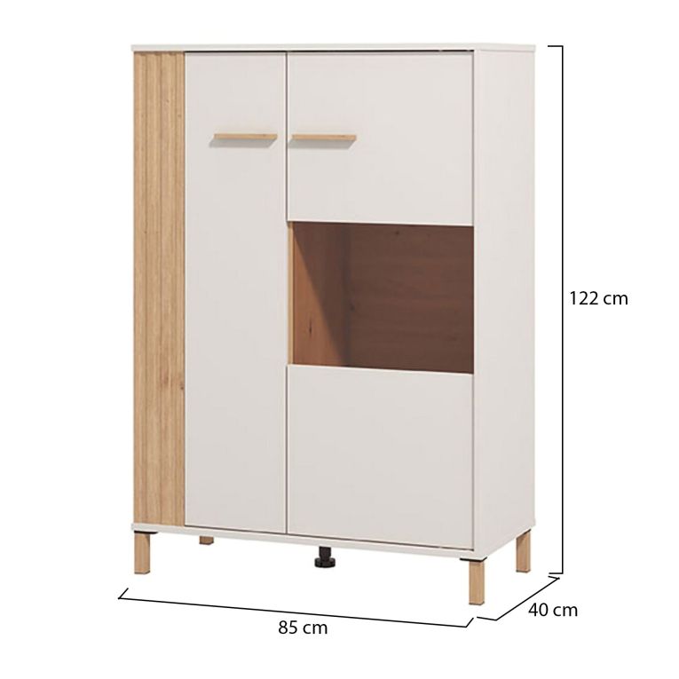 Vetrina Marrone Rovere Nodi Beige 4 Ripiani Apertura Battente 85x40x122h cm, 2 Ante - Orune