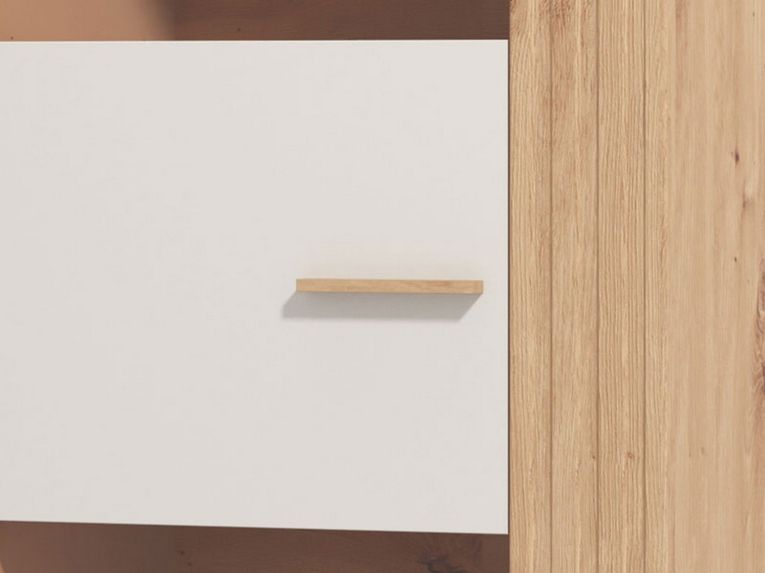 Vetrina Marrone Rovere Nodi Beige 4 Ripiani Cassetti 59.5x40x192.5h cm, Un'anta - Mondaino