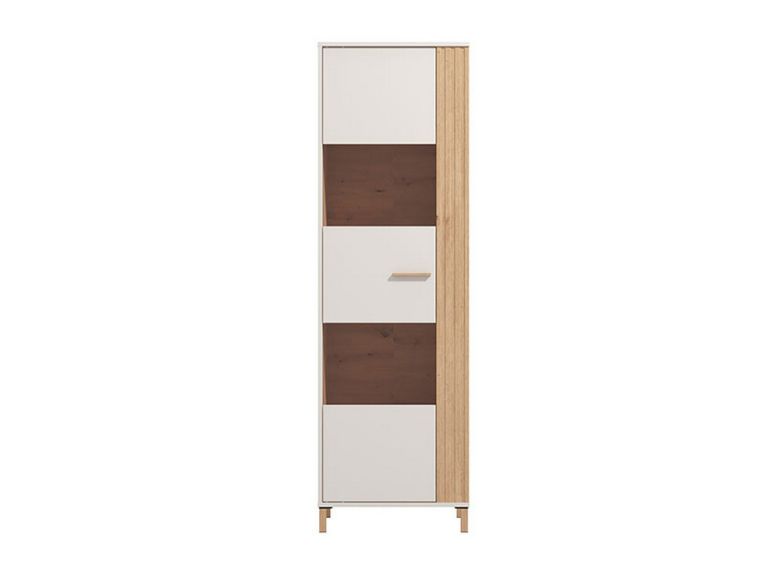 Vetrina Marrone Rovere Nodi Beige 4 Ripiani Cassetti 59.5x40x192.5h cm, Un'anta - Mondaino