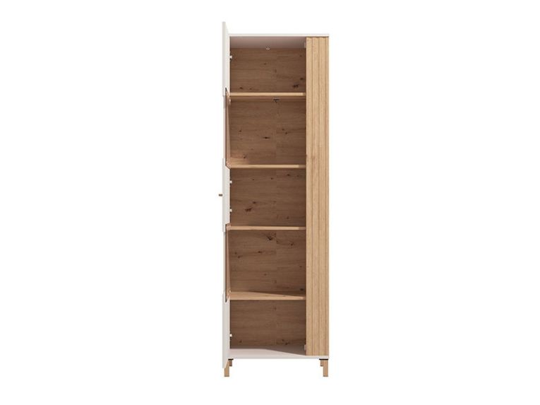 Vetrina Marrone Rovere Nodi Beige 4 Ripiani Cassetti 59.5x40x192.5h cm, Un'anta - Mondaino