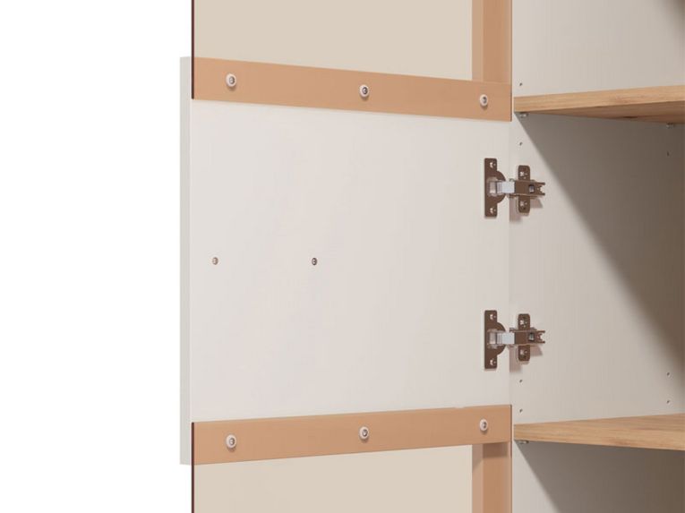 Vetrina Marrone Rovere Nodi Beige 4 Ripiani Cassetti 59.5x40x192.5h cm, Un'anta - Mondaino