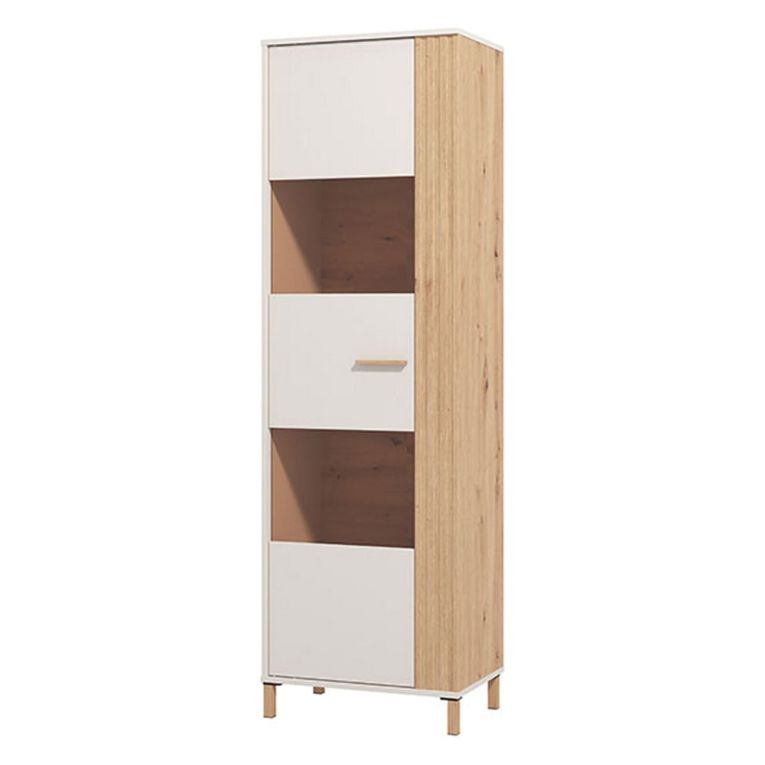 Vetrina Marrone Rovere Nodi Beige 4 Ripiani Cassetti 59.5x40x192.5h cm, Un'anta - Mondaino