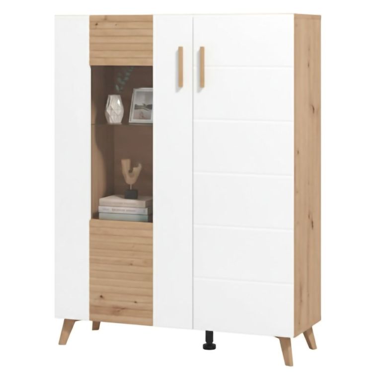 Vetrina Marrone Rovere Nodi Bianco 4 Ripiani Apertura Battente 96x35x125.5h cm, 2 Ante - Cetona