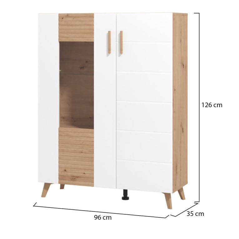 Vetrina Marrone Rovere Nodi Bianco 4 Ripiani Apertura Battente 96x35x125.5h cm, 2 Ante - Cetona