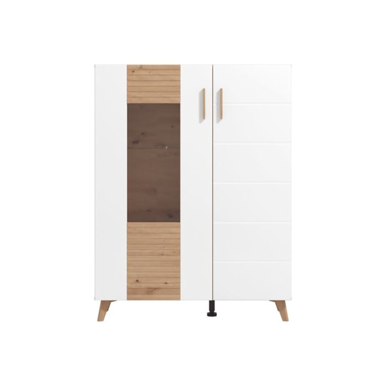 Vetrina Marrone Rovere Nodi Bianco 4 Ripiani Apertura Battente 96x35x125.5h cm, 2 Ante - Cetona