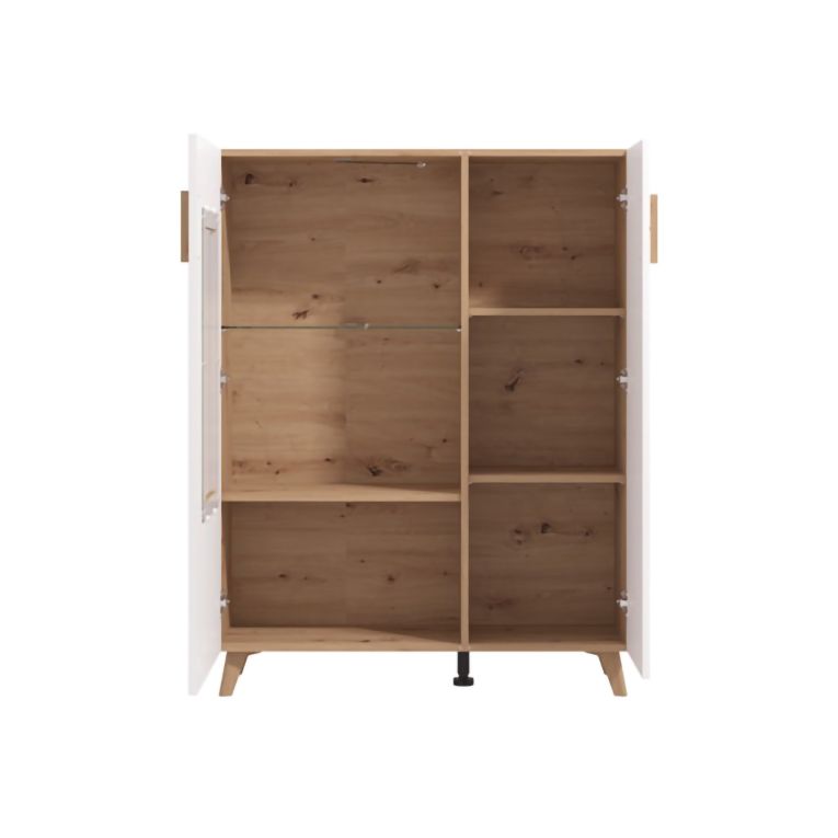 Vetrina Marrone Rovere Nodi Bianco 4 Ripiani Apertura Battente 96x35x125.5h cm, 2 Ante - Cetona