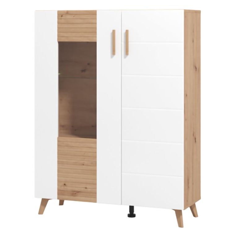Vetrina Marrone Rovere Nodi Bianco 4 Ripiani Apertura Battente 96x35x125.5h cm, 2 Ante - Cetona