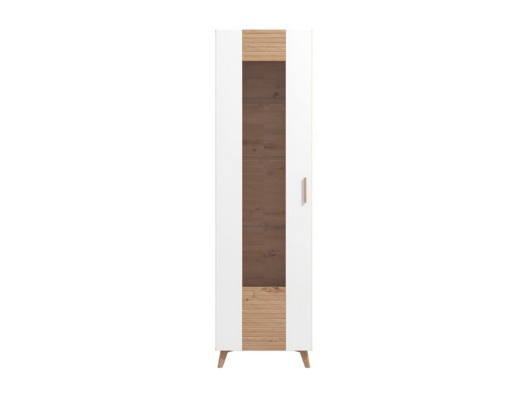 Vetrina Marrone Rovere Nodi Bianco un Ripiano Apertura Battente 58x35x202.5h cm, Un'anta - Camastra
