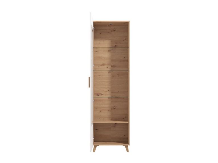 Vetrina Marrone Rovere Nodi Bianco un Ripiano Apertura Battente 58x35x202.5h cm, Un'anta - Camastra