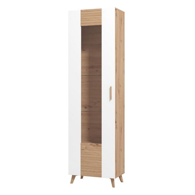 Vetrina Marrone Rovere Nodi Bianco un Ripiano Apertura Battente 58x35x202.5h cm, Un'anta - Camastra