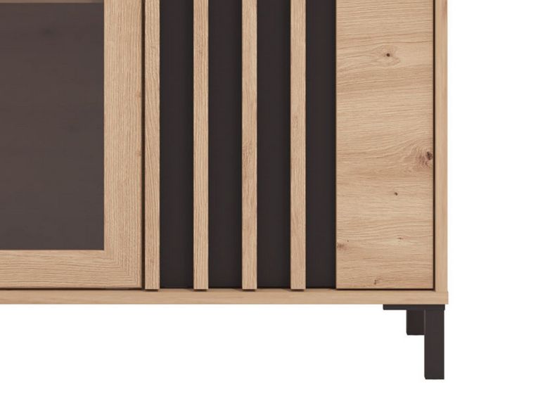 Vetrina Marrone Rovere Nodi Nero 2 Ripiani Apertura Battente 80x40x128.5h cm, 2 Ante - Grimani