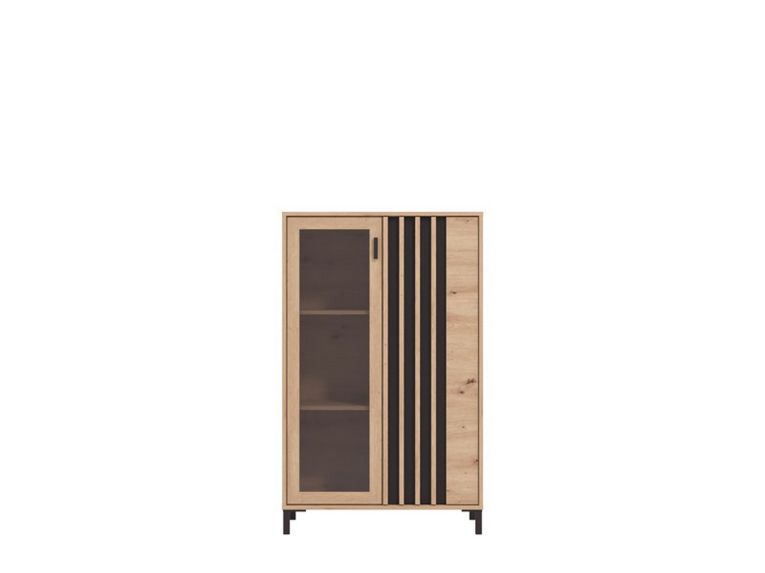 Vetrina Marrone Rovere Nodi Nero 2 Ripiani Apertura Battente 80x40x128.5h cm, 2 Ante - Grimani
