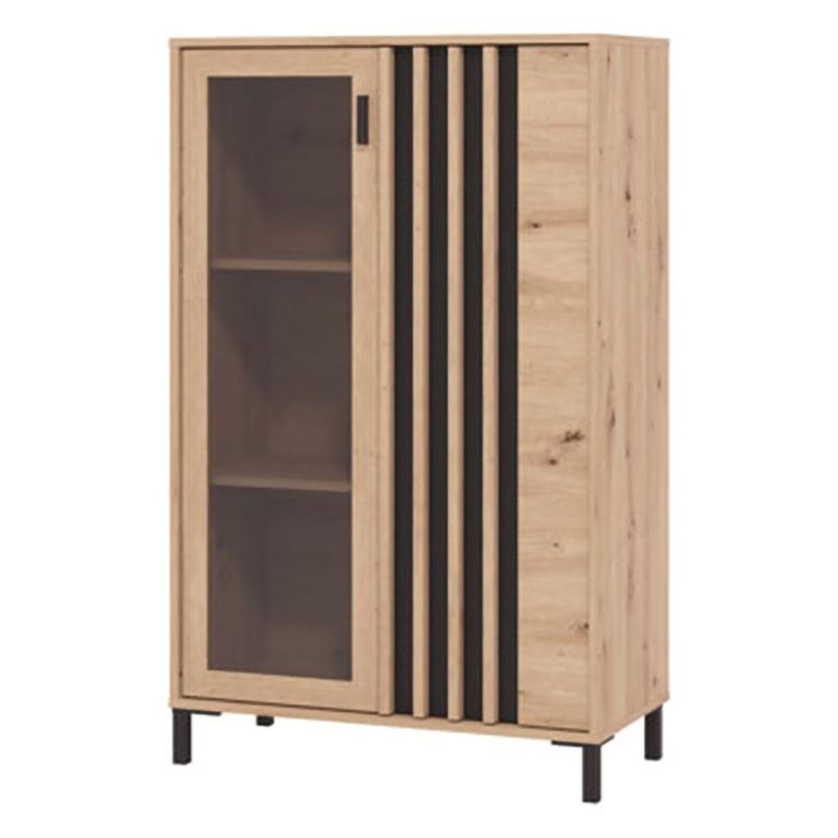 Vetrina Marrone Rovere Nodi Nero 2 Ripiani Apertura Battente 80x40x128.5h cm, 2 Ante - Grimani