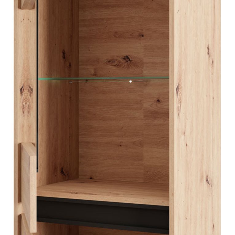 Vetrina Marrone Rovere Nodi Nero 4 Ripiani 2 Ante 55x40x193h cm, con Piedini, Anta e Ripiano Dettaglio Vetro - Ovodda