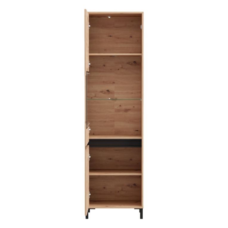 Vetrina Marrone Rovere Nodi Nero 4 Ripiani 2 Ante 55x40x193h cm, con Piedini, Anta e Ripiano Dettaglio Vetro - Ovodda