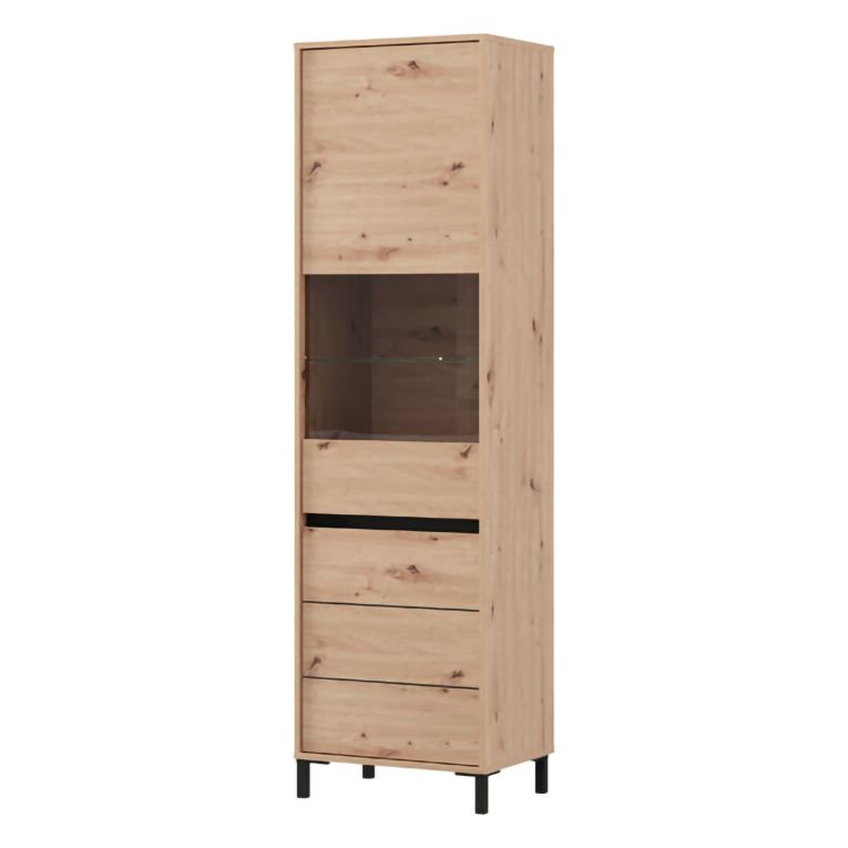 Vetrina Marrone Rovere Nodi Nero 4 Ripiani 2 Ante 55x40x193h cm, con Piedini, Anta e Ripiano Dettaglio Vetro - Ovodda