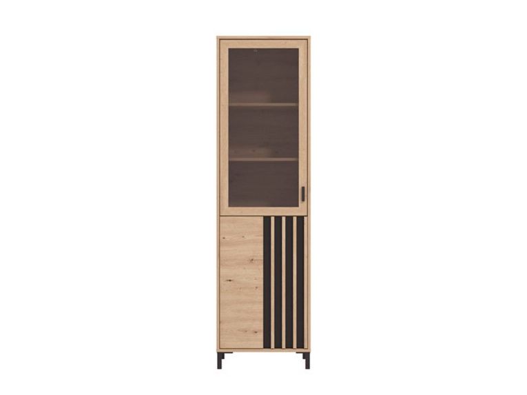 Vetrina Marrone Rovere Nodi Nero 4 Ripiani Apertura Battente 54.5x40x192.5h cm, 2 Ante - Senis
