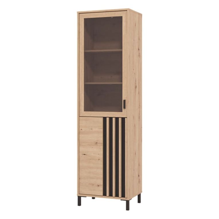 Vetrina Marrone Rovere Nodi Nero 4 Ripiani Apertura Battente 54.5x40x192.5h cm, 2 Ante - Senis