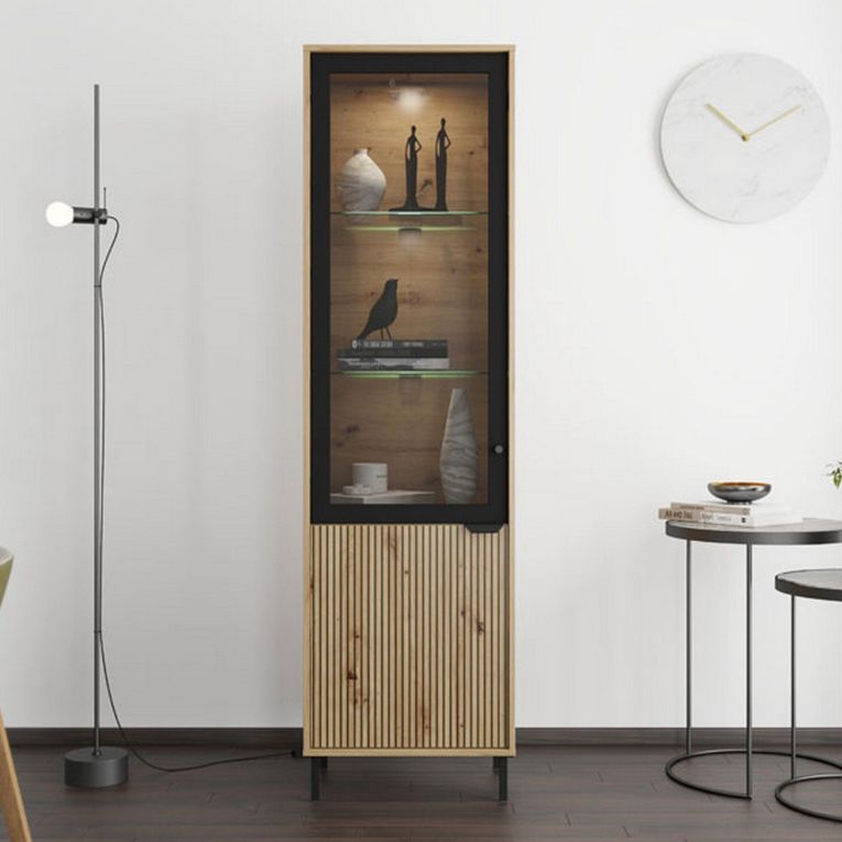 Vetrina Marrone Rovere Nodi Nero 4 Ripiani Apertura Battente 54.5x40x195h cm, 2 Ante - Sorisole