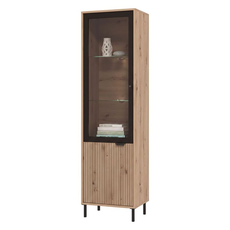 Vetrina Marrone Rovere Nodi Nero 4 Ripiani Apertura Battente 54.5x40x195h cm, 2 Ante - Sorisole