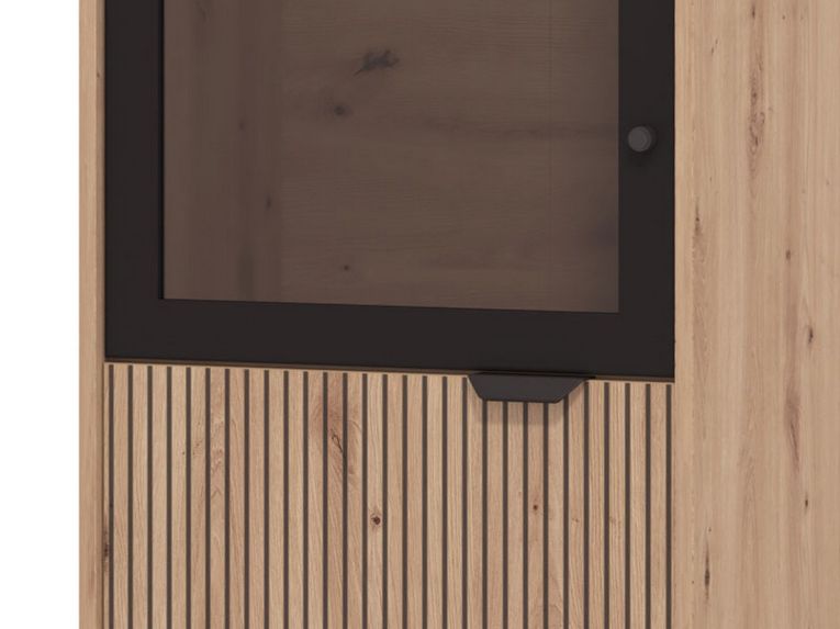 Vetrina Marrone Rovere Nodi Nero 4 Ripiani Apertura Battente 54.5x40x195h cm, 2 Ante - Sorisole