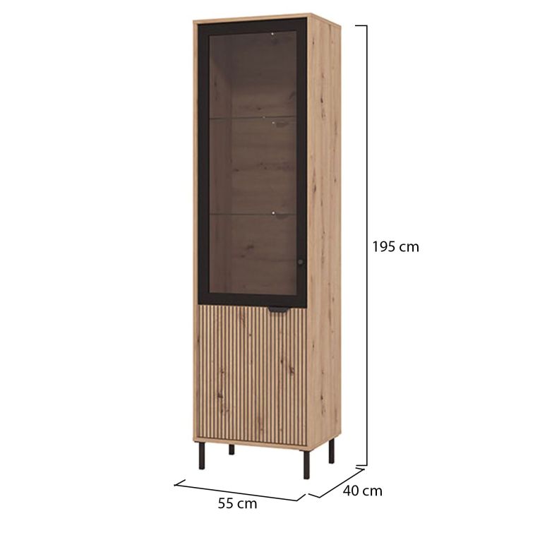 Vetrina Marrone Rovere Nodi Nero 4 Ripiani Apertura Battente 54.5x40x195h cm, 2 Ante - Sorisole