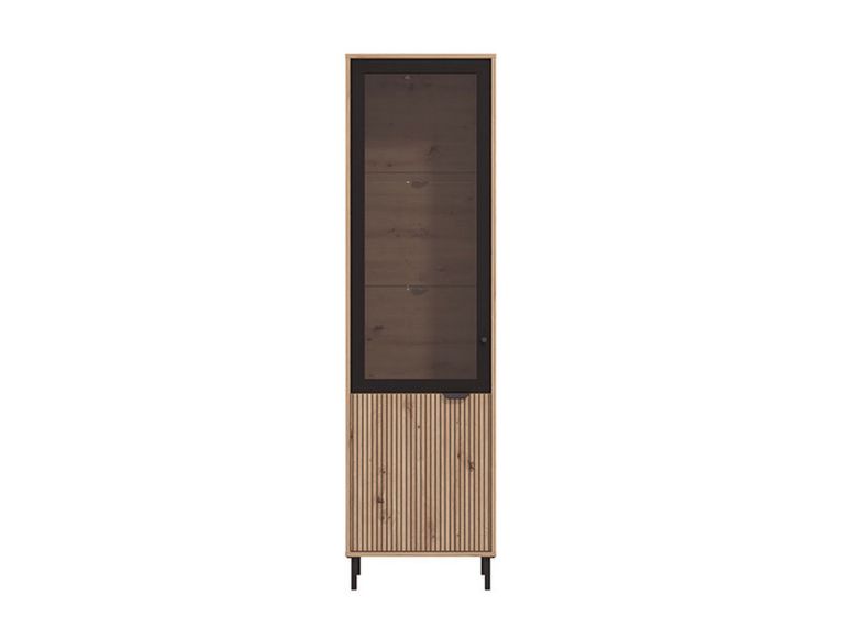 Vetrina Marrone Rovere Nodi Nero 4 Ripiani Apertura Battente 54.5x40x195h cm, 2 Ante - Sorisole