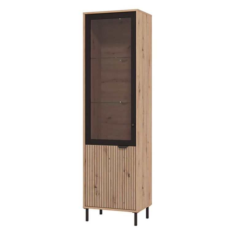 Vetrina Marrone Rovere Nodi Nero 4 Ripiani Apertura Battente 54.5x40x195h cm, 2 Ante - Sorisole