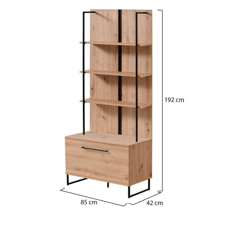 Vetrina Marrone Rovere Nodi Nero 4 Ripiani Un'anta 85x42x191.5h cm, 2 Vani - Gargnano