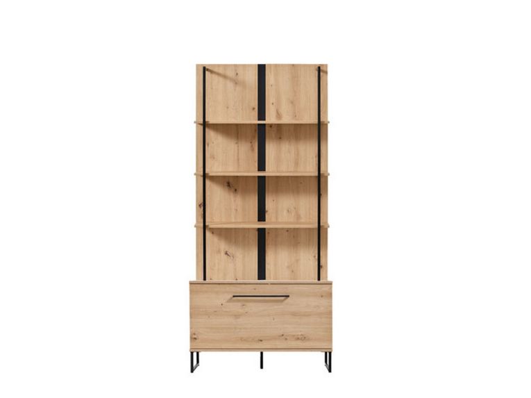 Vetrina Marrone Rovere Nodi Nero 4 Ripiani Un'anta 85x42x191.5h cm, 2 Vani - Gargnano