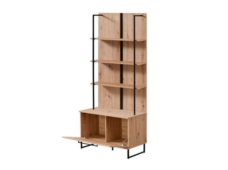 Vetrina Marrone Rovere Nodi Nero 4 Ripiani Un'anta 85x42x191.5h cm, 2 Vani - Gargnano