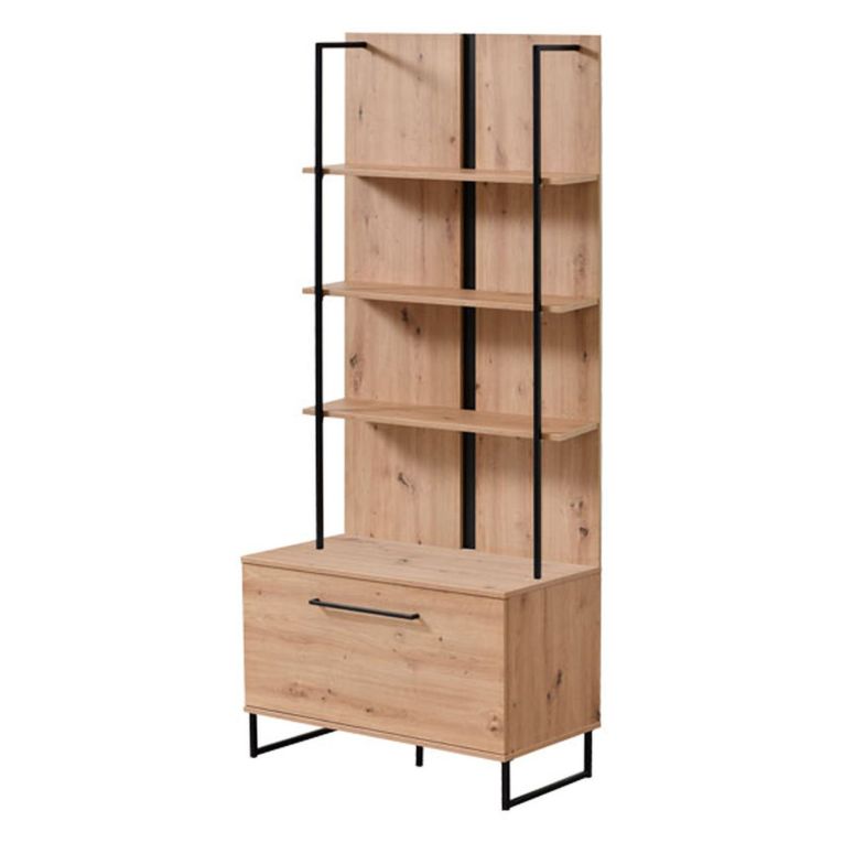 Vetrina Marrone Rovere Nodi Nero 4 Ripiani Un'anta 85x42x191.5h cm, 2 Vani - Gargnano