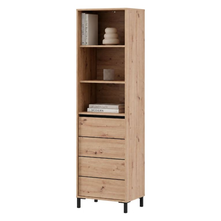 Vetrina Marrone Rovere Nodi Nero 4 Ripiani Un'anta 55x40x193h cm, con Piedini - Calto