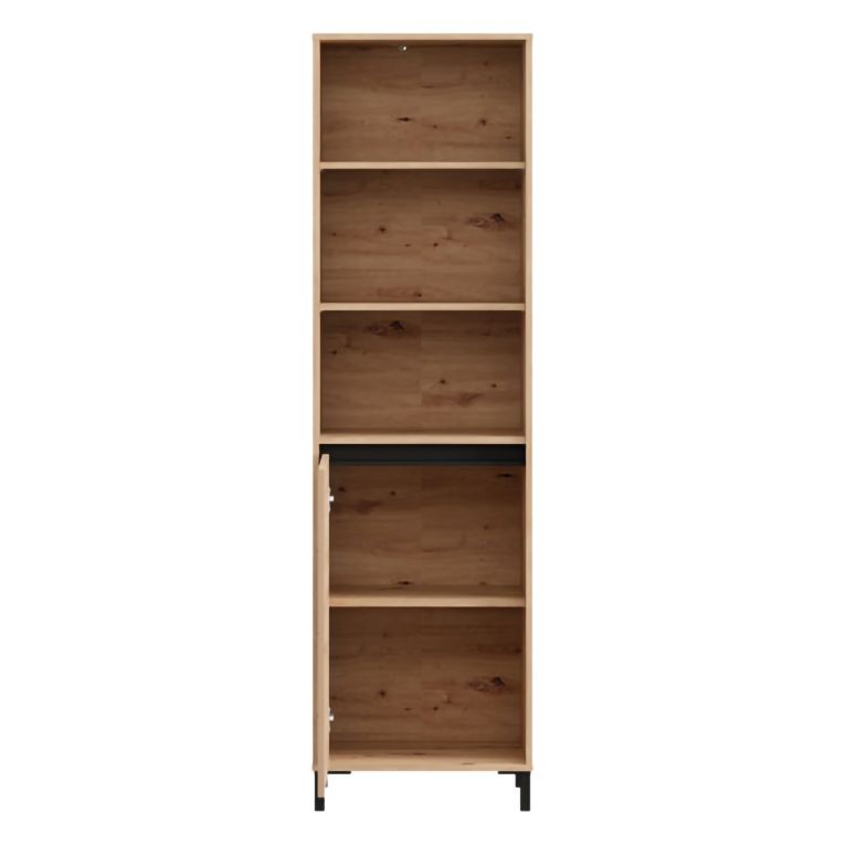Vetrina Marrone Rovere Nodi Nero 4 Ripiani Un'anta 55x40x193h cm, con Piedini - Calto