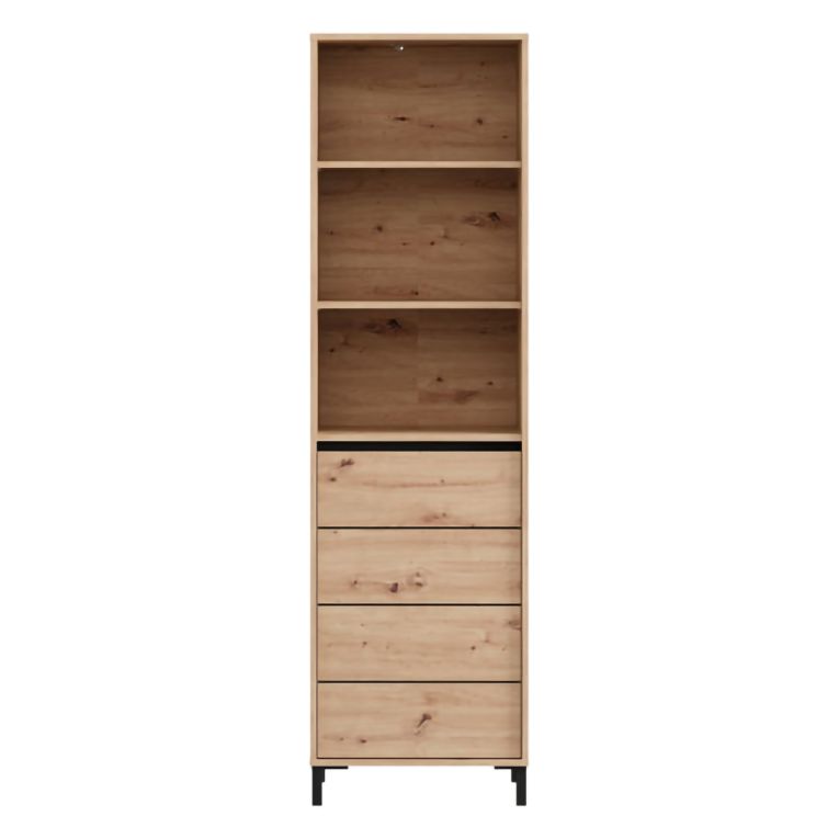 Vetrina Marrone Rovere Nodi Nero 4 Ripiani Un'anta 55x40x193h cm, con Piedini - Calto