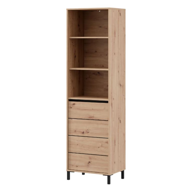 Vetrina Marrone Rovere Nodi Nero 4 Ripiani Un'anta 55x40x193h cm, con Piedini - Calto