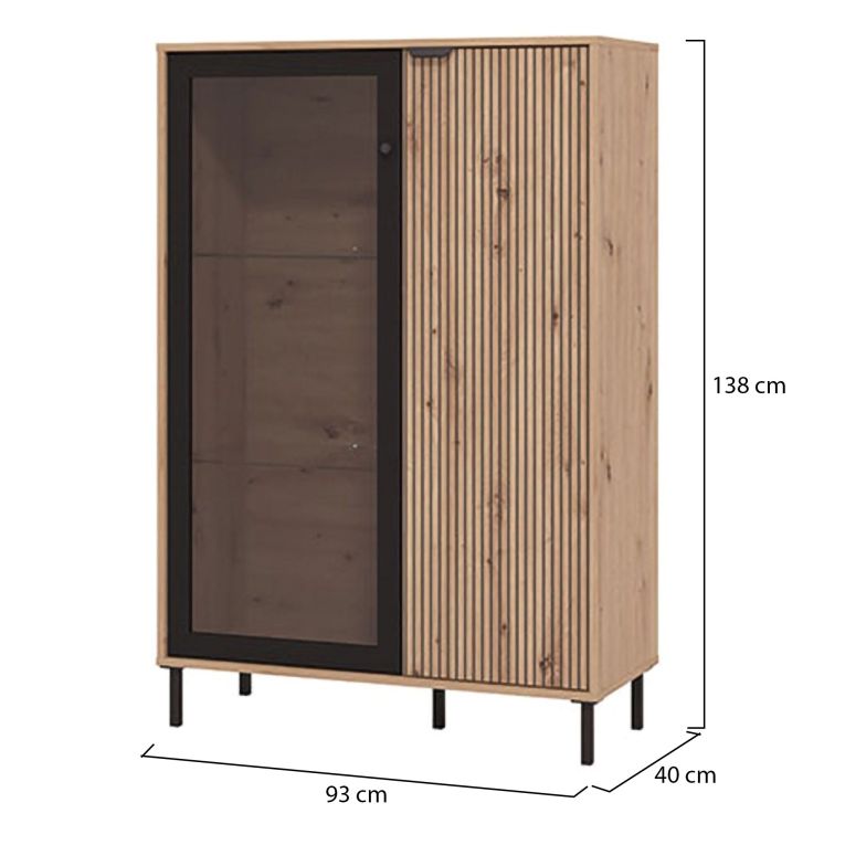 Vetrina Marrone Rovere Nodi Nero 5 Ripiani Apertura Battente 93x40x137.5h cm, 2 Ante - Elva