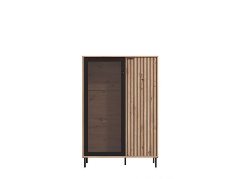 Vetrina Marrone Rovere Nodi Nero 5 Ripiani Apertura Battente 93x40x137.5h cm, 2 Ante - Elva