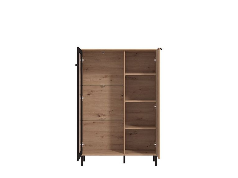 Vetrina Marrone Rovere Nodi Nero 5 Ripiani Apertura Battente 93x40x137.5h cm, 2 Ante - Elva