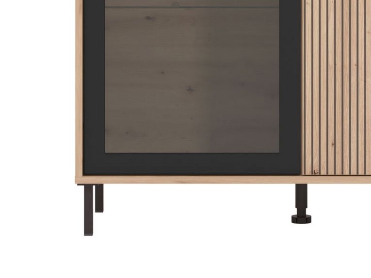 Vetrina Marrone Rovere Nodi Nero 5 Ripiani Apertura Battente 93x40x137.5h cm, 2 Ante - Elva