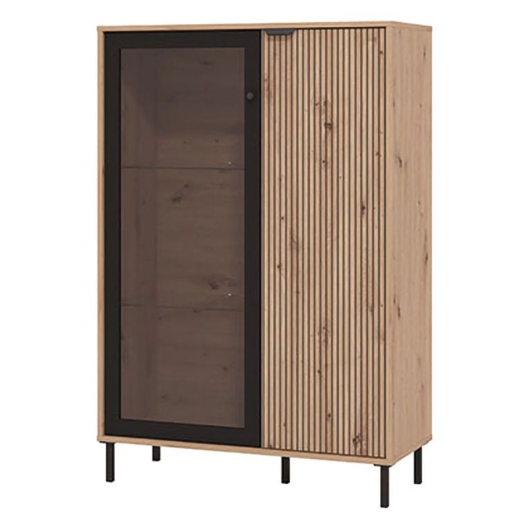 Vetrina Marrone Rovere Nodi Nero 5 Ripiani Apertura Battente 93x40x137.5h cm, 2 Ante - Elva