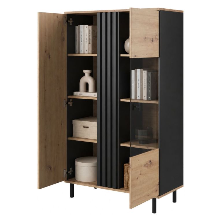 Vetrina Marrone Rovere Nodi Nero 6 Ripiani 2 Ante 90x40x149h cm, con Piedini - Lafasoli