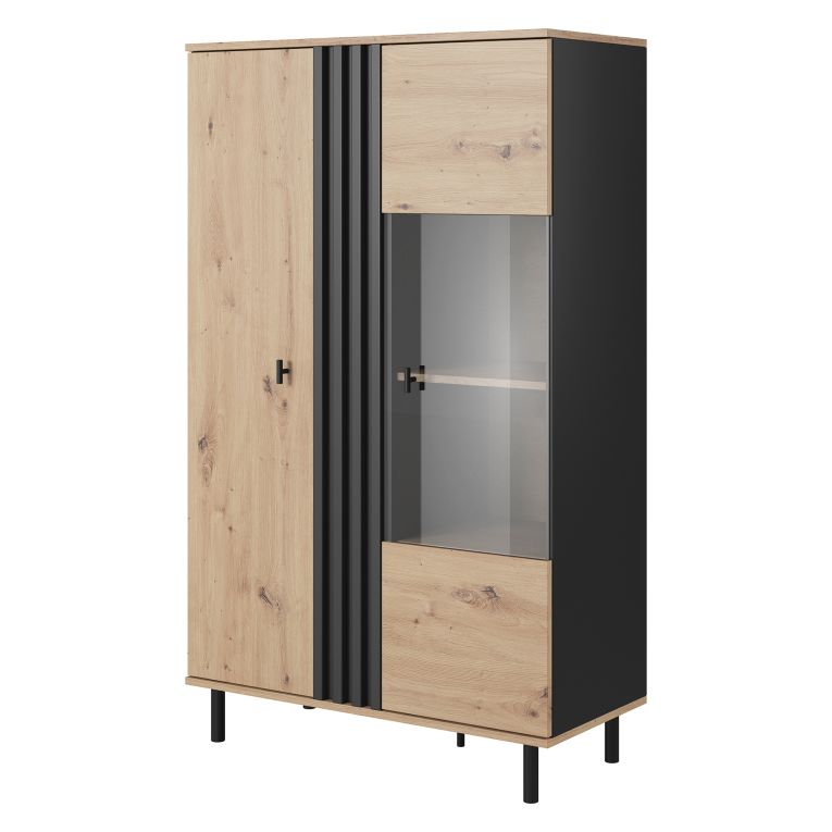 Vetrina Marrone Rovere Nodi Nero 6 Ripiani 2 Ante 90x40x149h cm, con Piedini - Lafasoli