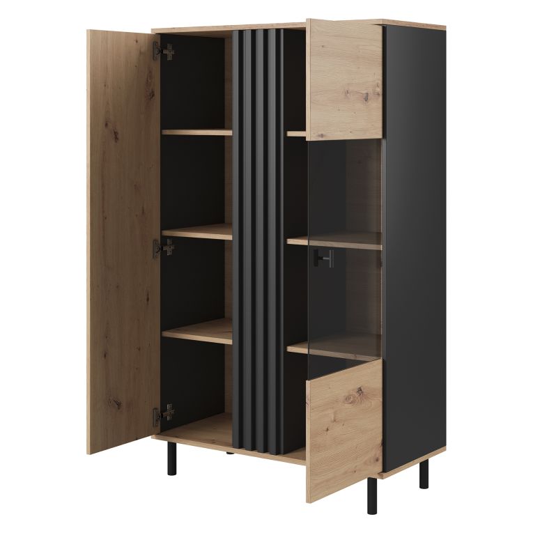 Vetrina Marrone Rovere Nodi Nero 6 Ripiani 2 Ante 90x40x149h cm, con Piedini - Lafasoli