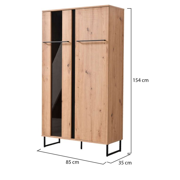 Vetrina Marrone Rovere Nodi Nero 6 Ripiani Apertura Battente 84.5x35x153.5h cm, 2 Ante - Mentana