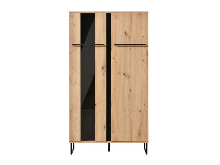 Vetrina Marrone Rovere Nodi Nero 6 Ripiani Apertura Battente 84.5x35x153.5h cm, 2 Ante - Mentana